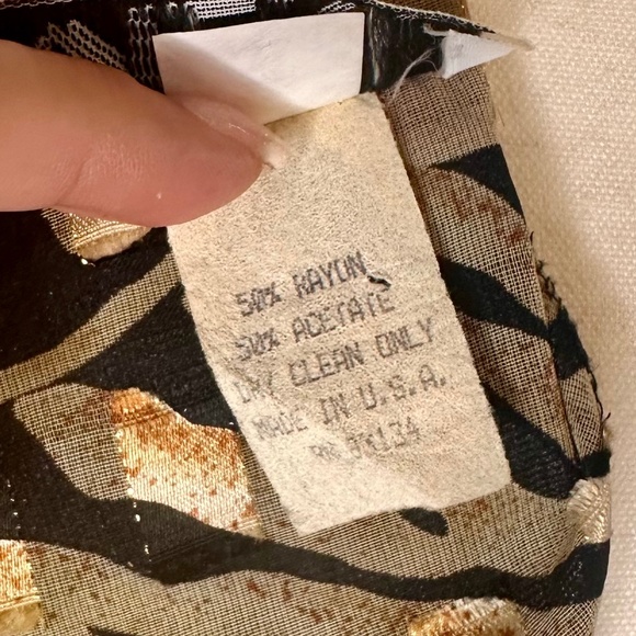 Vintage Metallic Gold Floral Bodice Dress, Size 10 - Picture 12 of 14